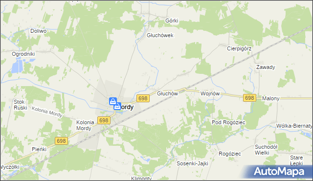 mapa Głuchów gmina Mordy, Głuchów gmina Mordy na mapie Targeo