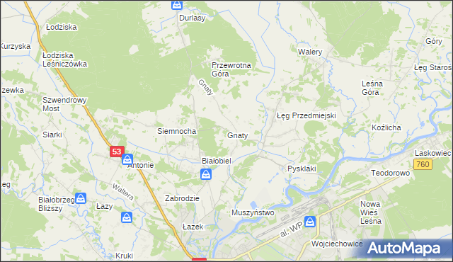 mapa Gnaty gmina Lelis, Gnaty gmina Lelis na mapie Targeo