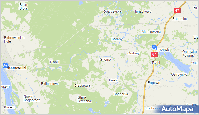 mapa Gnojno gmina Bobrowniki, Gnojno gmina Bobrowniki na mapie Targeo