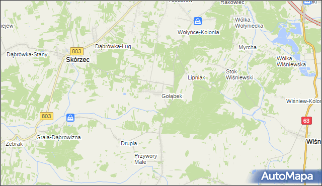 mapa Gołąbek gmina Skórzec, Gołąbek gmina Skórzec na mapie Targeo