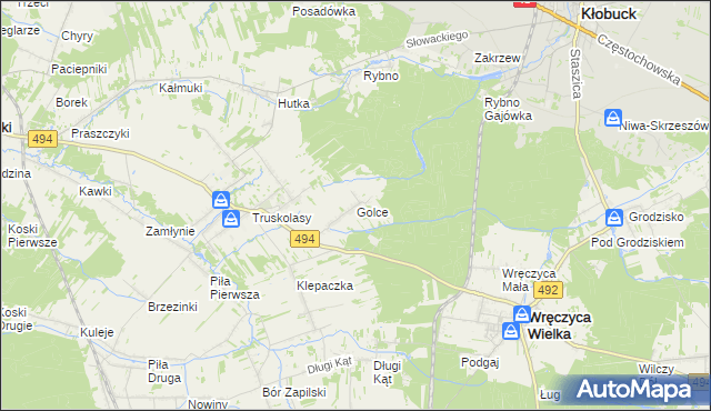 mapa Golce gmina Wręczyca Wielka, Golce gmina Wręczyca Wielka na mapie Targeo
