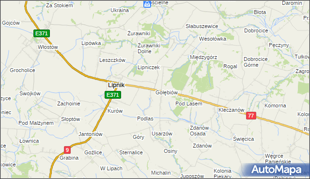 mapa Gołębiów gmina Lipnik, Gołębiów gmina Lipnik na mapie Targeo