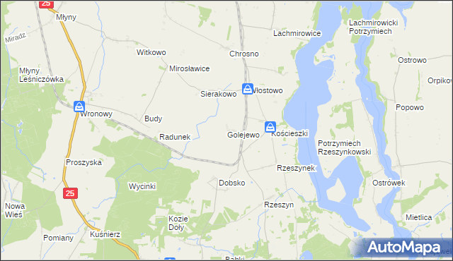 mapa Golejewo gmina Jeziora Wielkie, Golejewo gmina Jeziora Wielkie na mapie Targeo