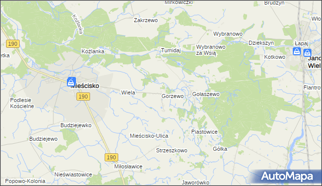 mapa Gorzewo gmina Mieścisko, Gorzewo gmina Mieścisko na mapie Targeo