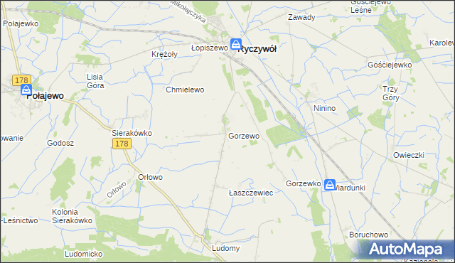 mapa Gorzewo gmina Ryczywół, Gorzewo gmina Ryczywół na mapie Targeo