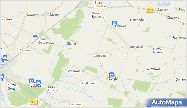 mapa Gorzyce gmina Czempiń, Gorzyce gmina Czempiń na mapie Targeo