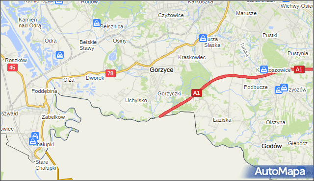 mapa Gorzyczki gmina Gorzyce, Gorzyczki gmina Gorzyce na mapie Targeo