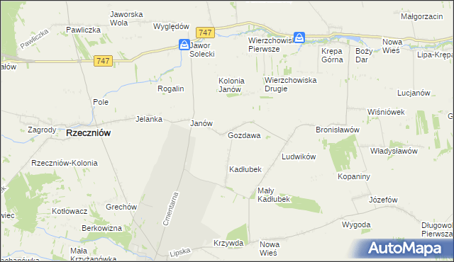 mapa Gozdawa gmina Sienno, Gozdawa gmina Sienno na mapie Targeo