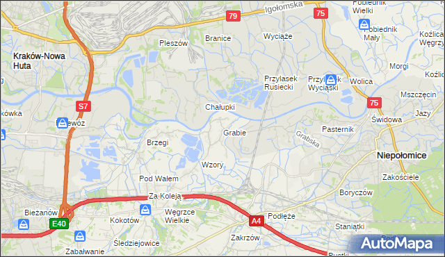 mapa Grabie gmina Wieliczka, Grabie gmina Wieliczka na mapie Targeo