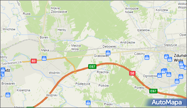 mapa Grabowiec gmina Sieradz, Grabowiec gmina Sieradz na mapie Targeo