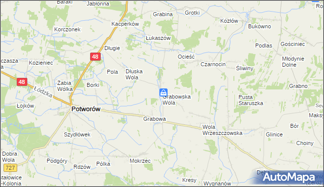 mapa Grabowska Wola gmina Potworów, Grabowska Wola gmina Potworów na mapie Targeo