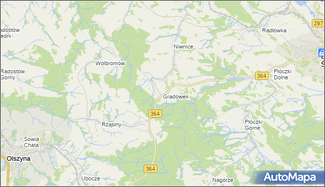 mapa Gradówek gmina Lwówek Śląski, Gradówek gmina Lwówek Śląski na mapie Targeo