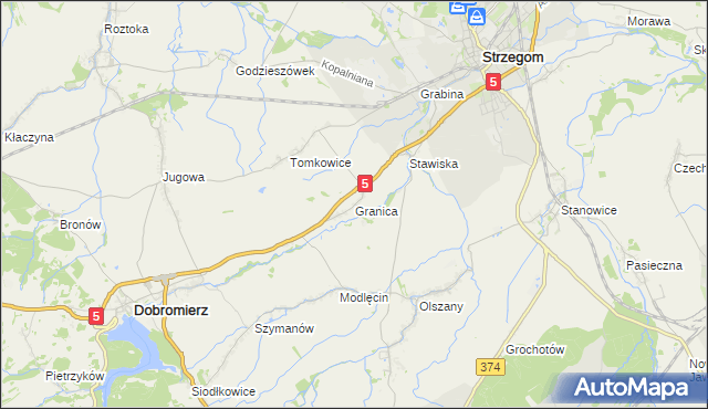 mapa Granica gmina Strzegom, Granica gmina Strzegom na mapie Targeo