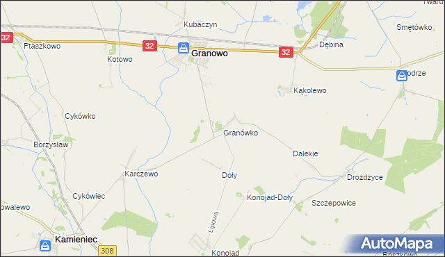 mapa Granówko gmina Granowo, Granówko gmina Granowo na mapie Targeo