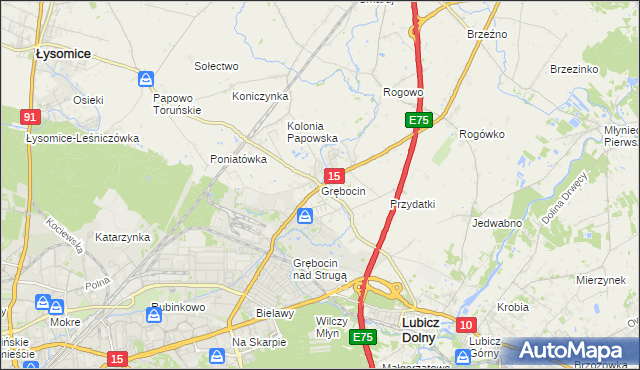 mapa Grębocin gmina Lubicz, Grębocin gmina Lubicz na mapie Targeo