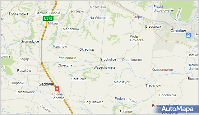 mapa Grocholice gmina Sadowie, Grocholice gmina Sadowie na mapie Targeo