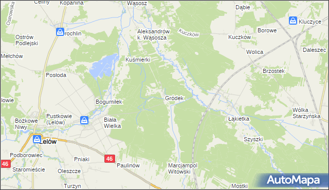 mapa Gródek gmina Lelów, Gródek gmina Lelów na mapie Targeo