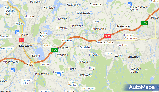 mapa Grodziec gmina Jasienica, Grodziec gmina Jasienica na mapie Targeo