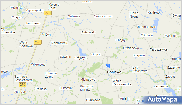 mapa Grójec gmina Boniewo, Grójec gmina Boniewo na mapie Targeo