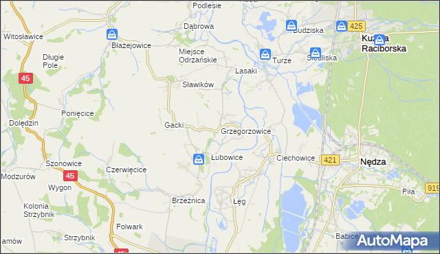 mapa Grzegorzowice gmina Rudnik, Grzegorzowice gmina Rudnik na mapie Targeo