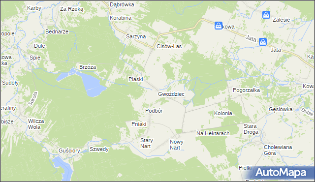 mapa Gwoździec gmina Bojanów, Gwoździec gmina Bojanów na mapie Targeo