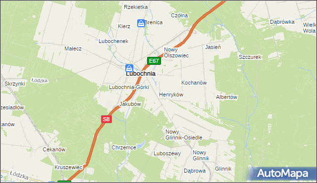 mapa Henryków gmina Lubochnia, Henryków gmina Lubochnia na mapie Targeo