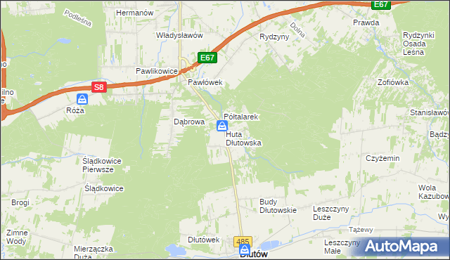 mapa Huta Dłutowska, Huta Dłutowska na mapie Targeo