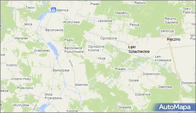 mapa Huta gmina Łęki Szlacheckie, Huta gmina Łęki Szlacheckie na mapie Targeo