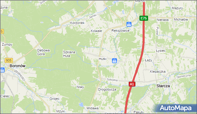 mapa Hutki gmina Konopiska, Hutki gmina Konopiska na mapie Targeo