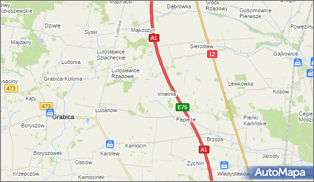 mapa Imielnia gmina Moszczenica, Imielnia gmina Moszczenica na mapie Targeo