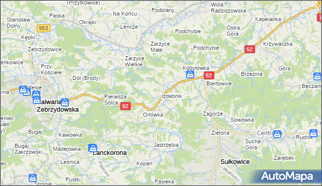 mapa Izdebnik gmina Lanckorona, Izdebnik gmina Lanckorona na mapie Targeo