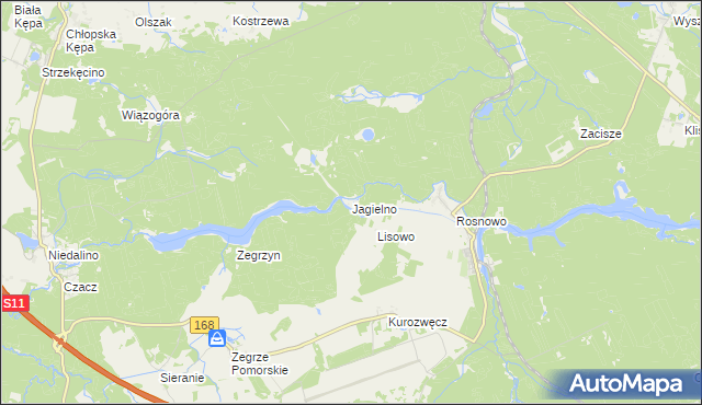 mapa Jagielno gmina Manowo, Jagielno gmina Manowo na mapie Targeo