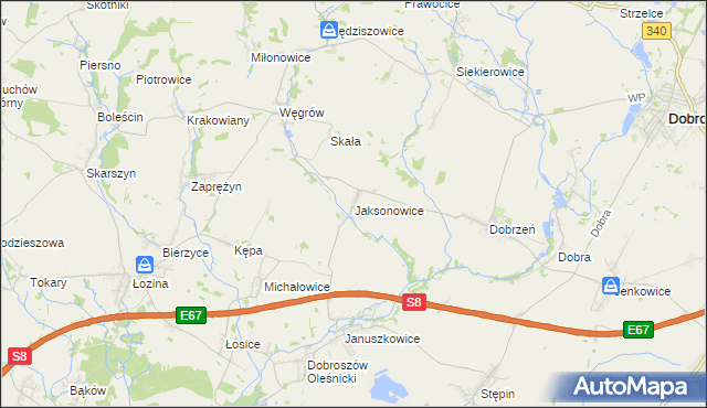 mapa Jaksonowice, Jaksonowice na mapie Targeo