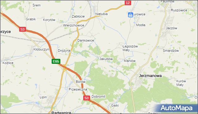 mapa Jakubów gmina Radwanice, Jakubów gmina Radwanice na mapie Targeo