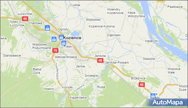 mapa Janików gmina Kozienice, Janików gmina Kozienice na mapie Targeo