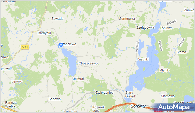 mapa Janiszewo gmina Sorkwity, Janiszewo gmina Sorkwity na mapie Targeo