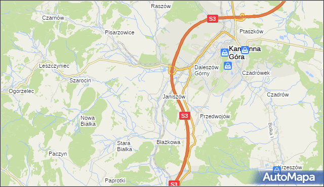 mapa Janiszów gmina Kamienna Góra, Janiszów gmina Kamienna Góra na mapie Targeo