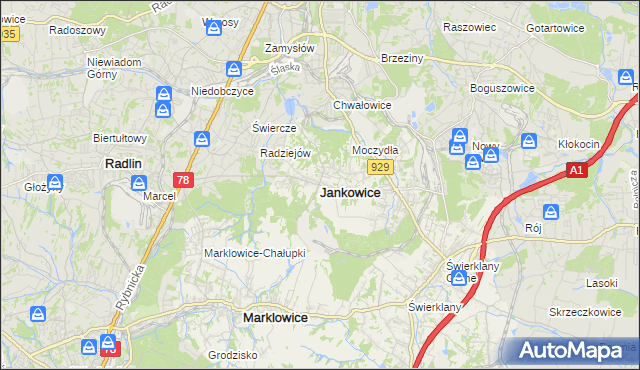 mapa Jankowice gmina Świerklany, Jankowice gmina Świerklany na mapie Targeo