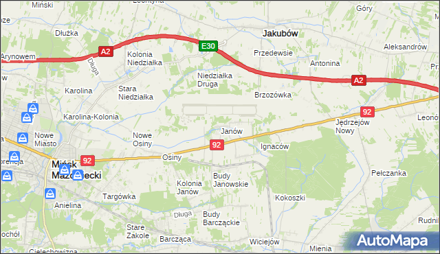 mapa Janów gmina Mińsk Mazowiecki, Janów gmina Mińsk Mazowiecki na mapie Targeo