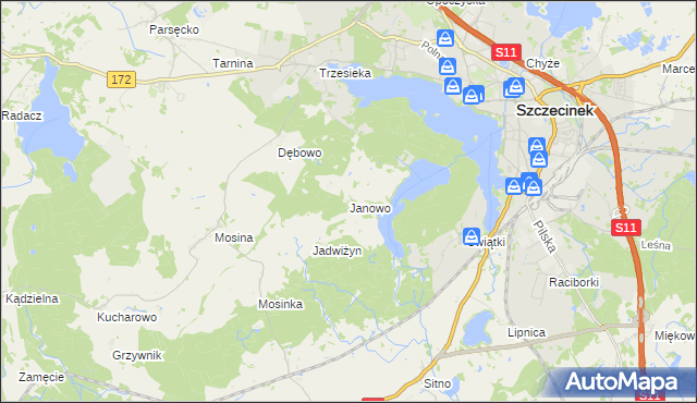 mapa Janowo gmina Szczecinek, Janowo gmina Szczecinek na mapie Targeo