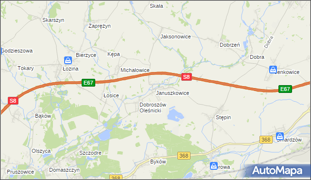 mapa Januszkowice gmina Długołęka, Januszkowice gmina Długołęka na mapie Targeo