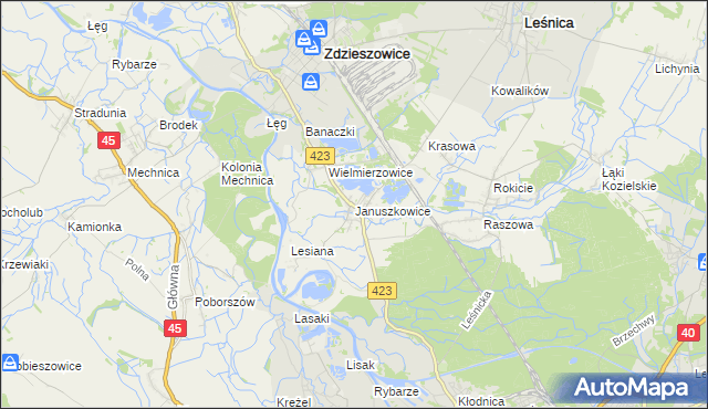 mapa Januszkowice gmina Zdzieszowice, Januszkowice gmina Zdzieszowice na mapie Targeo