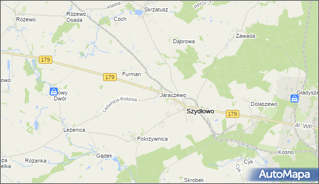 mapa Jaraczewo gmina Szydłowo, Jaraczewo gmina Szydłowo na mapie Targeo