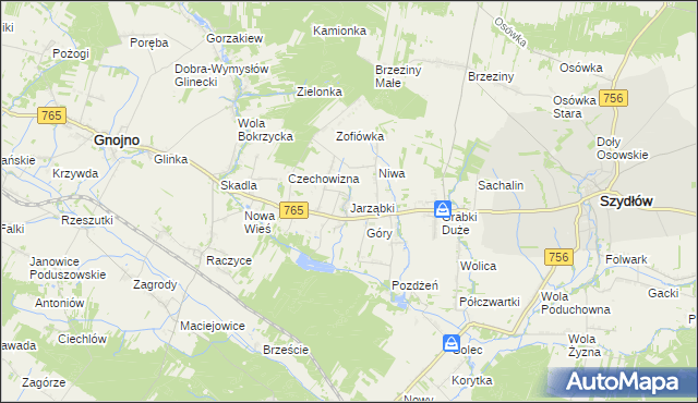 mapa Jarząbki gmina Gnojno, Jarząbki gmina Gnojno na mapie Targeo