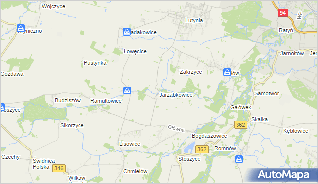 mapa Jarząbkowice gmina Kostomłoty, Jarząbkowice gmina Kostomłoty na mapie Targeo