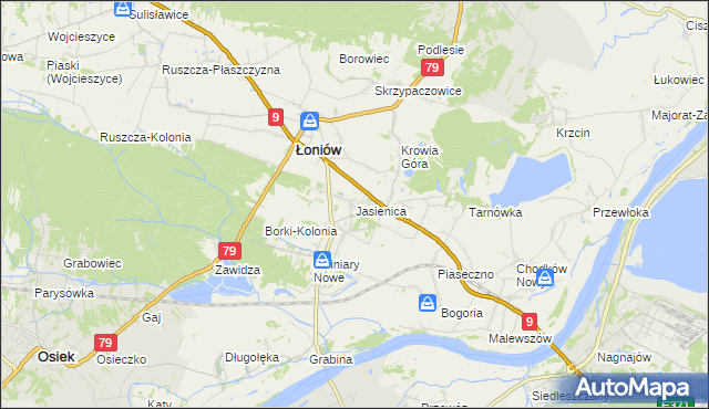 mapa Jasienica gmina Łoniów, Jasienica gmina Łoniów na mapie Targeo