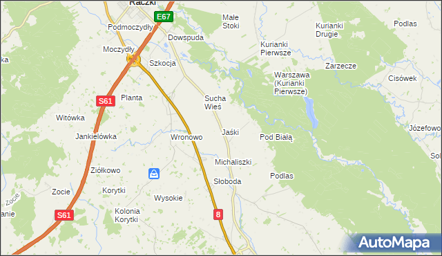 mapa Jaśki gmina Raczki, Jaśki gmina Raczki na mapie Targeo