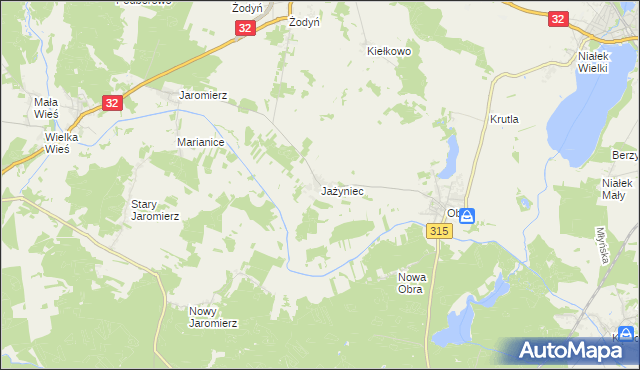 mapa Jażyniec, Jażyniec na mapie Targeo