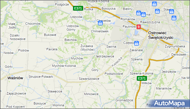 mapa Jędrzejowice gmina Bodzechów, Jędrzejowice gmina Bodzechów na mapie Targeo