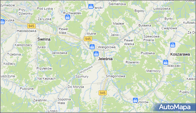 mapa Jeleśnia, Jeleśnia na mapie Targeo